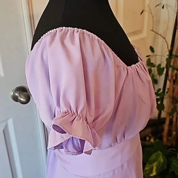 Lyaner OFF-SHOULDER TIE BACK MIDI DRESS LILAC.  New without tags. - Picture 4 of 9